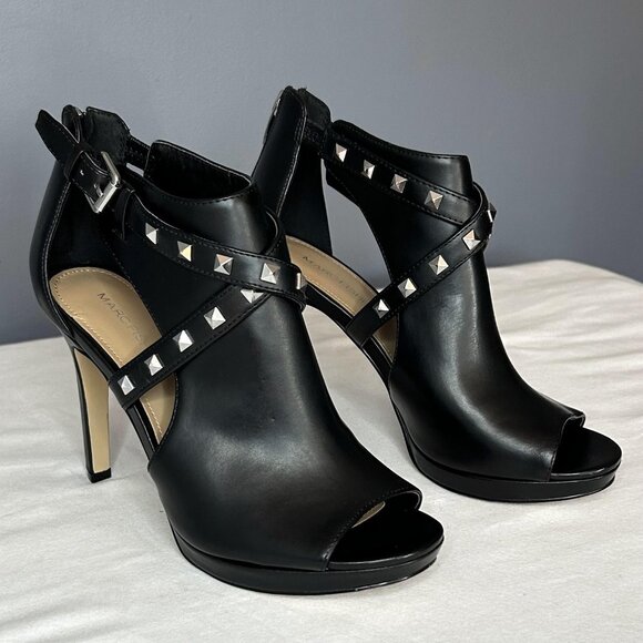 Marc Fisher Shoes Black Mahiya2 Studded Peep Toe Heels Booties - Picture 2 of 16